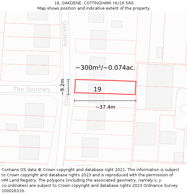 19, OAKDENE, COTTINGHAM, HU16 5AS: Plot and title map