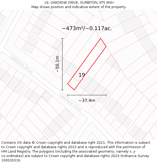 19, OAKDENE DRIVE, SURBITON, KT5 9NH: Plot and title map
