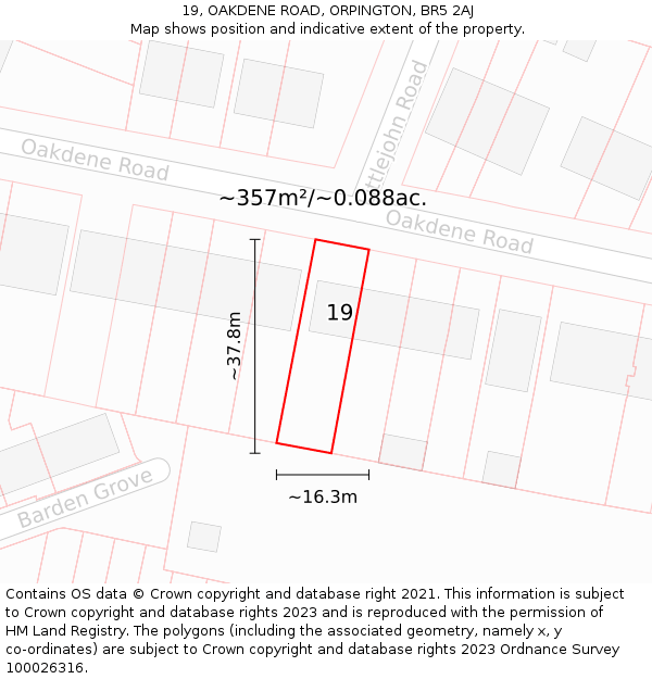 19, OAKDENE ROAD, ORPINGTON, BR5 2AJ: Plot and title map