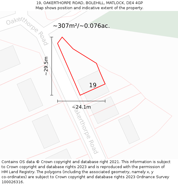 19, OAKERTHORPE ROAD, BOLEHILL, MATLOCK, DE4 4GP: Plot and title map