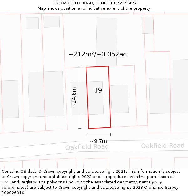 19, OAKFIELD ROAD, BENFLEET, SS7 5NS: Plot and title map