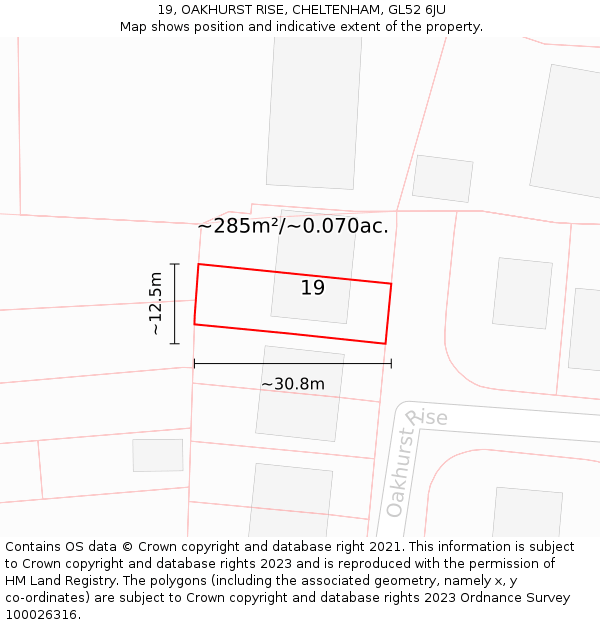 19, OAKHURST RISE, CHELTENHAM, GL52 6JU: Plot and title map