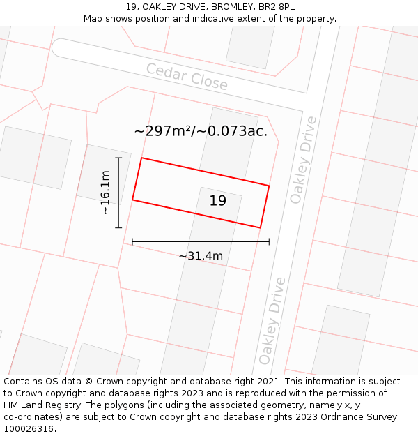 19, OAKLEY DRIVE, BROMLEY, BR2 8PL: Plot and title map
