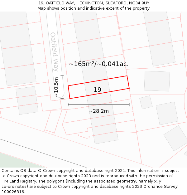 19, OATFIELD WAY, HECKINGTON, SLEAFORD, NG34 9UY: Plot and title map
