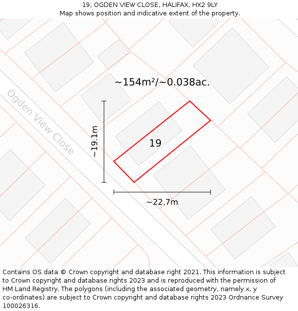 19, OGDEN VIEW CLOSE, HALIFAX, HX2 9LY: Plot and title map