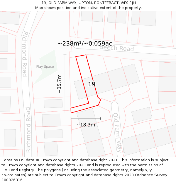 19, OLD FARM WAY, UPTON, PONTEFRACT, WF9 1JH: Plot and title map