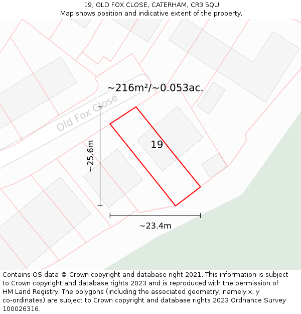 19, OLD FOX CLOSE, CATERHAM, CR3 5QU: Plot and title map