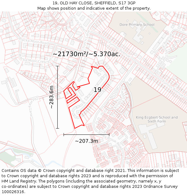 19, OLD HAY CLOSE, SHEFFIELD, S17 3GP: Plot and title map