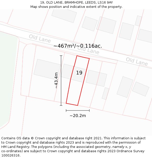 19, OLD LANE, BRAMHOPE, LEEDS, LS16 9AY: Plot and title map