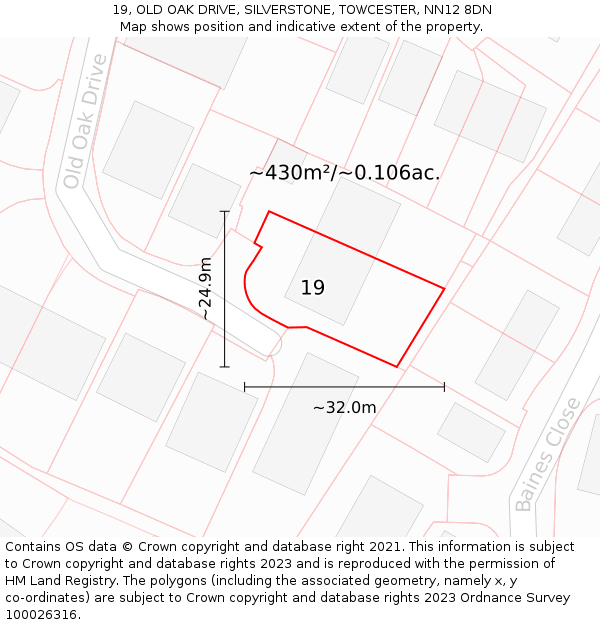 19, OLD OAK DRIVE, SILVERSTONE, TOWCESTER, NN12 8DN: Plot and title map