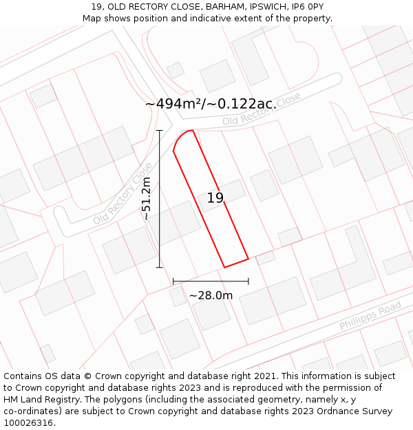 19, OLD RECTORY CLOSE, BARHAM, IPSWICH, IP6 0PY: Plot and title map
