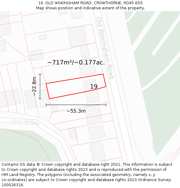 19, OLD WOKINGHAM ROAD, CROWTHORNE, RG45 6SS: Plot and title map
