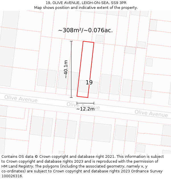 19, OLIVE AVENUE, LEIGH-ON-SEA, SS9 3PR: Plot and title map