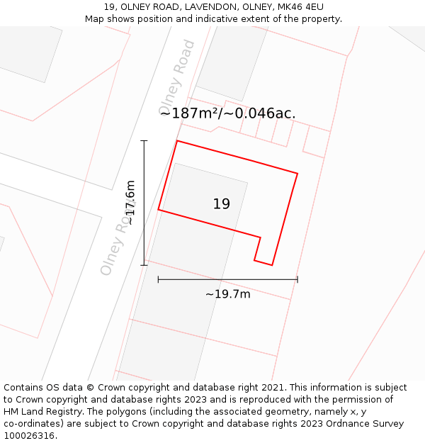 19, OLNEY ROAD, LAVENDON, OLNEY, MK46 4EU: Plot and title map