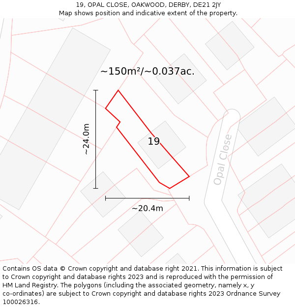 19, OPAL CLOSE, OAKWOOD, DERBY, DE21 2JY: Plot and title map