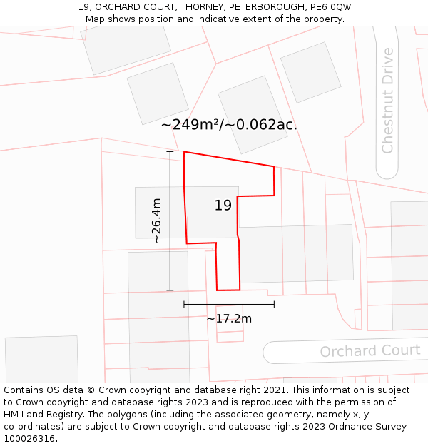 19, ORCHARD COURT, THORNEY, PETERBOROUGH, PE6 0QW: Plot and title map