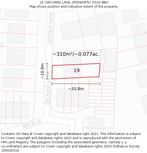 19, ORCHARD LANE, EMSWORTH, PO10 8BH: Plot and title map