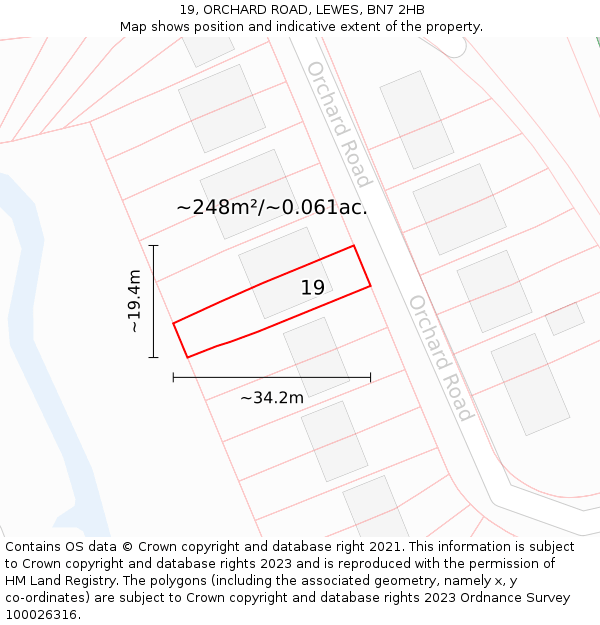 19, ORCHARD ROAD, LEWES, BN7 2HB: Plot and title map