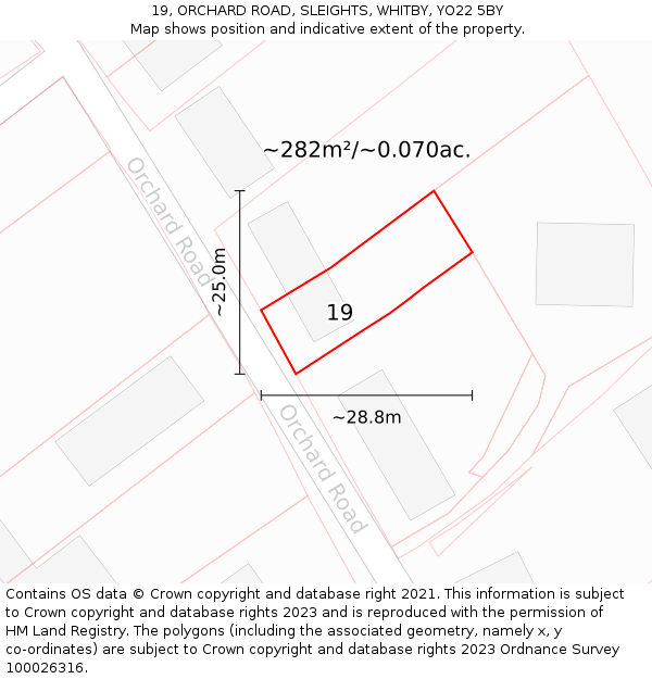 19, ORCHARD ROAD, SLEIGHTS, WHITBY, YO22 5BY: Plot and title map