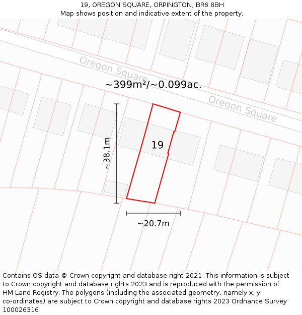 19, OREGON SQUARE, ORPINGTON, BR6 8BH: Plot and title map