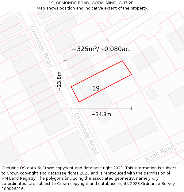 19, ORMONDE ROAD, GODALMING, GU7 2EU: Plot and title map