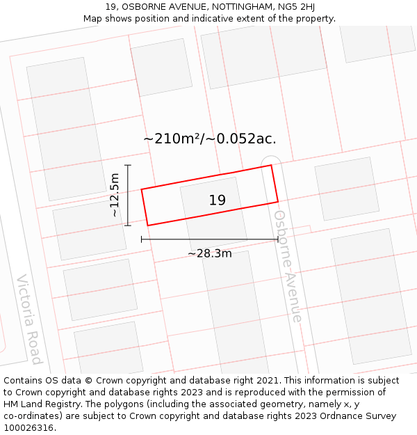 19, OSBORNE AVENUE, NOTTINGHAM, NG5 2HJ: Plot and title map