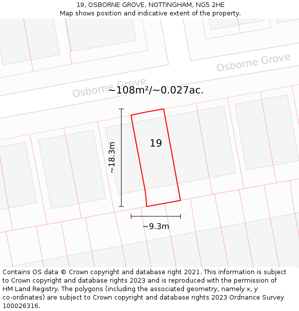 19, OSBORNE GROVE, NOTTINGHAM, NG5 2HE: Plot and title map