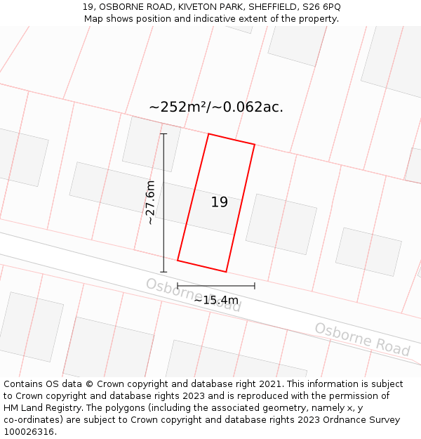 19, OSBORNE ROAD, KIVETON PARK, SHEFFIELD, S26 6PQ: Plot and title map