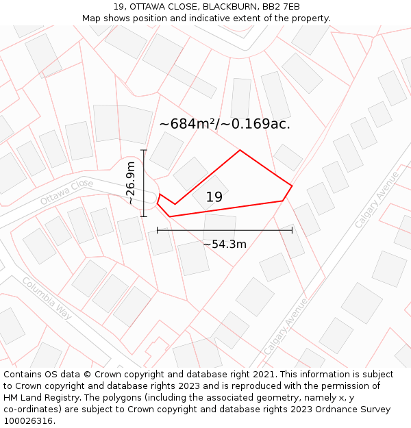 19, OTTAWA CLOSE, BLACKBURN, BB2 7EB: Plot and title map