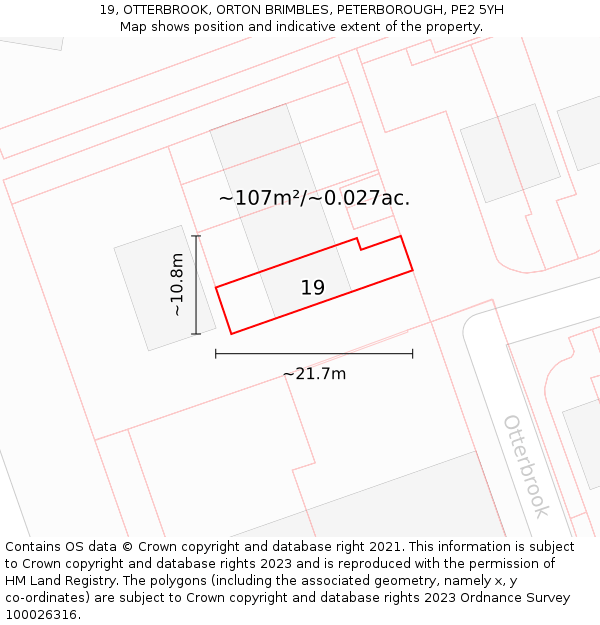 19, OTTERBROOK, ORTON BRIMBLES, PETERBOROUGH, PE2 5YH: Plot and title map