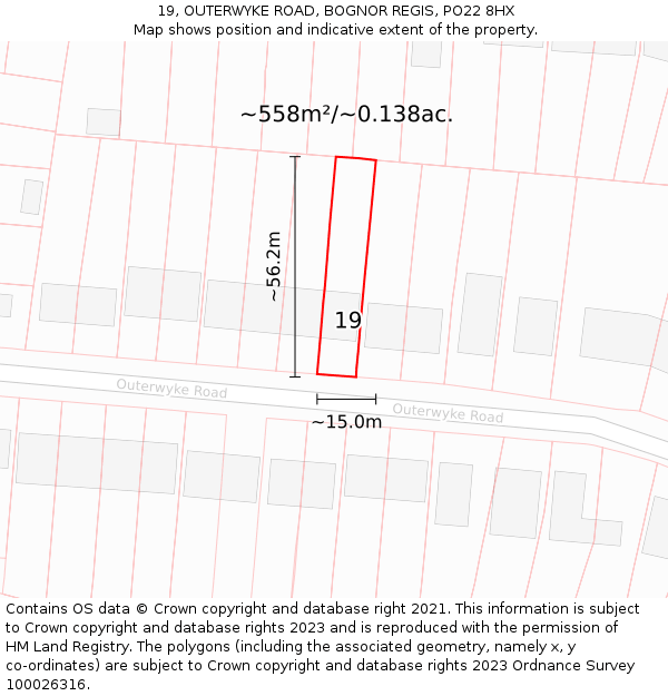 19, OUTERWYKE ROAD, BOGNOR REGIS, PO22 8HX: Plot and title map