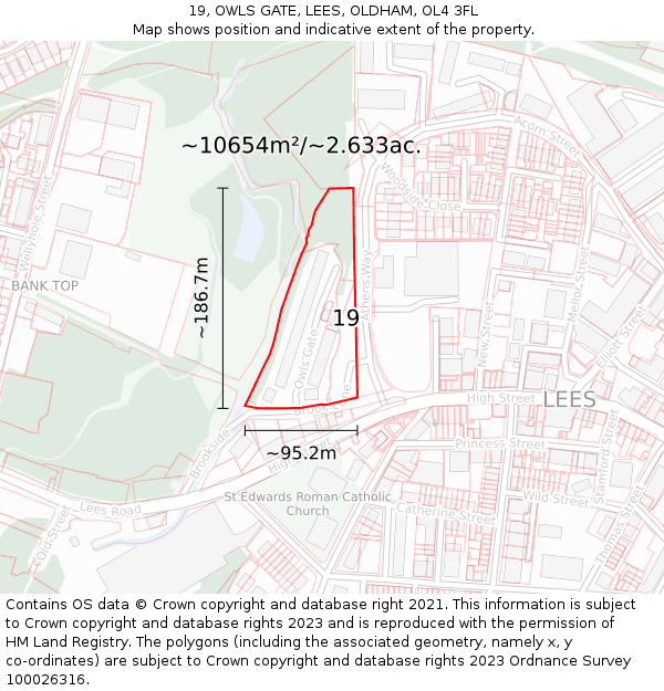 19, OWLS GATE, LEES, OLDHAM, OL4 3FL: Plot and title map
