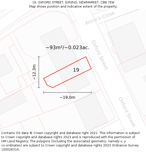 19, OXFORD STREET, EXNING, NEWMARKET, CB8 7EW: Plot and title map