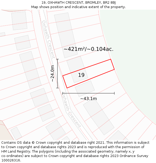 19, OXHAWTH CRESCENT, BROMLEY, BR2 8BJ: Plot and title map