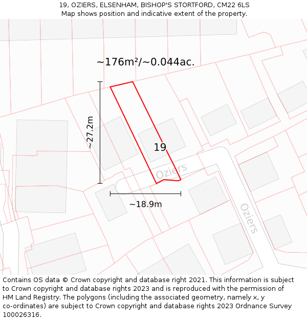 19, OZIERS, ELSENHAM, BISHOP'S STORTFORD, CM22 6LS: Plot and title map