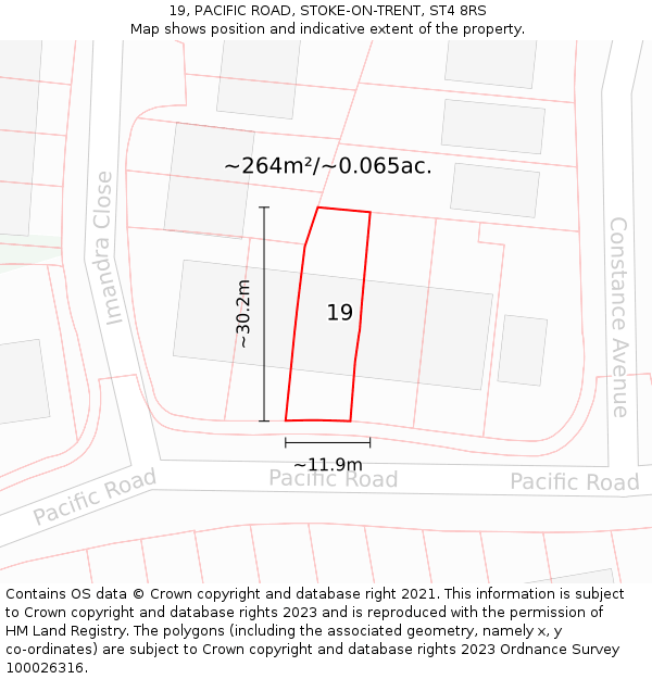 19, PACIFIC ROAD, STOKE-ON-TRENT, ST4 8RS: Plot and title map