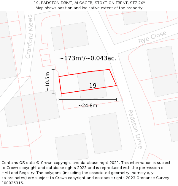 19, PADSTON DRIVE, ALSAGER, STOKE-ON-TRENT, ST7 2XY: Plot and title map