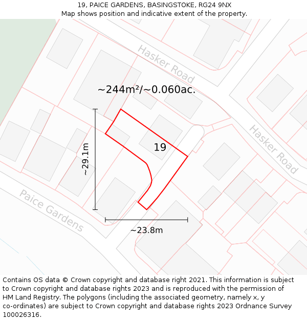 19, PAICE GARDENS, BASINGSTOKE, RG24 9NX: Plot and title map