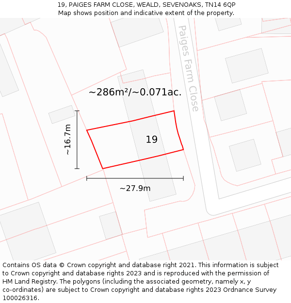 19, PAIGES FARM CLOSE, WEALD, SEVENOAKS, TN14 6QP: Plot and title map