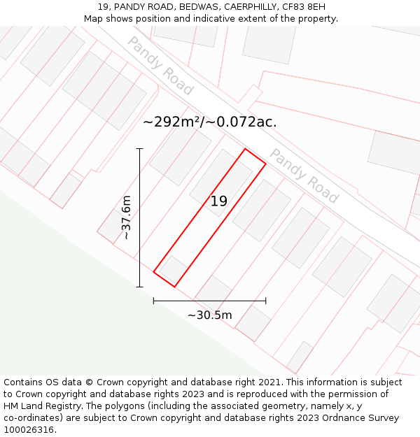 19, PANDY ROAD, BEDWAS, CAERPHILLY, CF83 8EH: Plot and title map