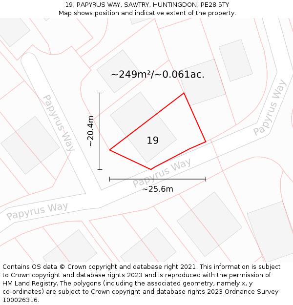 19, PAPYRUS WAY, SAWTRY, HUNTINGDON, PE28 5TY: Plot and title map