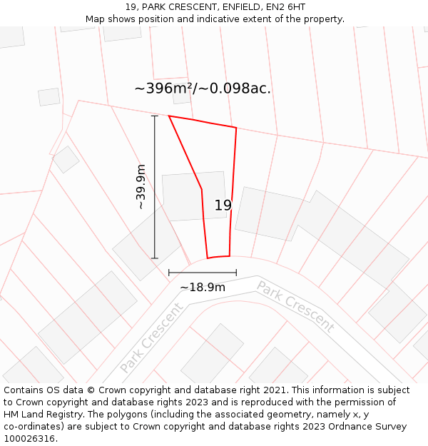 19, PARK CRESCENT, ENFIELD, EN2 6HT: Plot and title map
