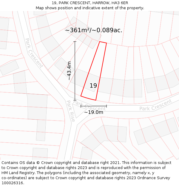 19, PARK CRESCENT, HARROW, HA3 6ER: Plot and title map