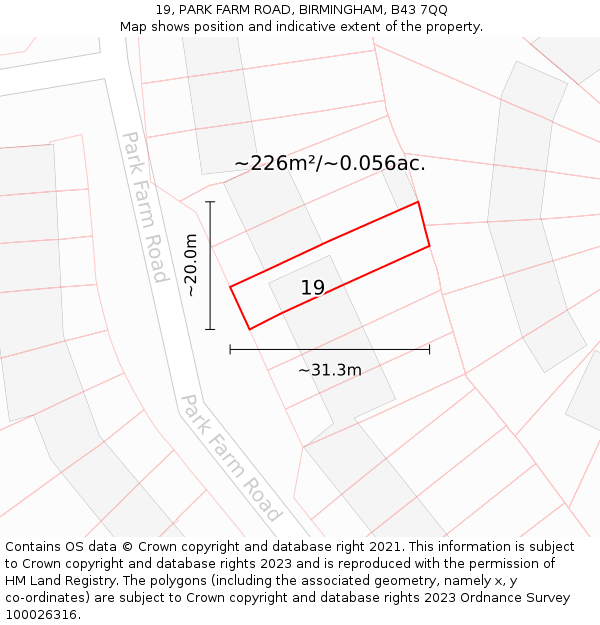 19, PARK FARM ROAD, BIRMINGHAM, B43 7QQ: Plot and title map
