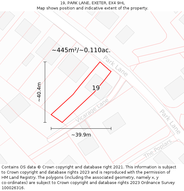 19, PARK LANE, EXETER, EX4 9HL: Plot and title map