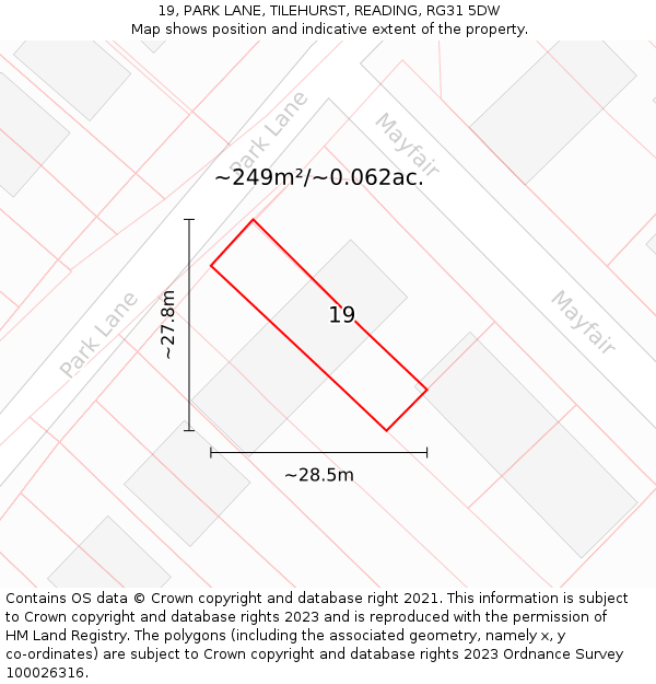 19, PARK LANE, TILEHURST, READING, RG31 5DW: Plot and title map