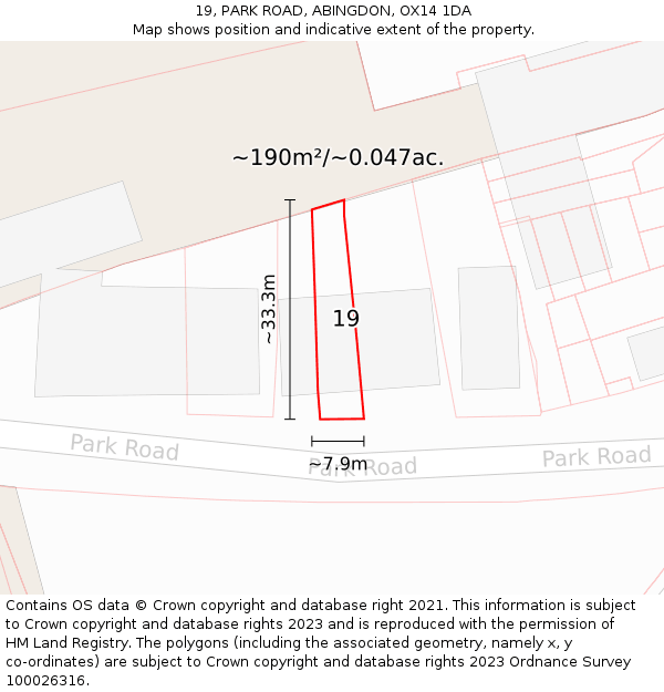 19, PARK ROAD, ABINGDON, OX14 1DA: Plot and title map