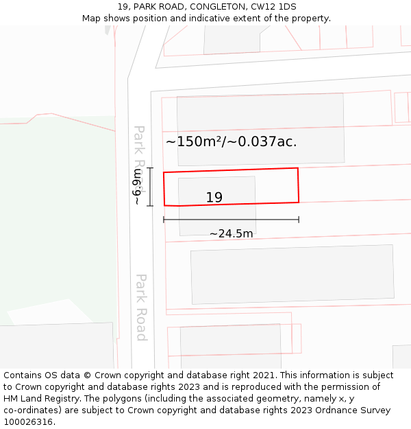 19, PARK ROAD, CONGLETON, CW12 1DS: Plot and title map