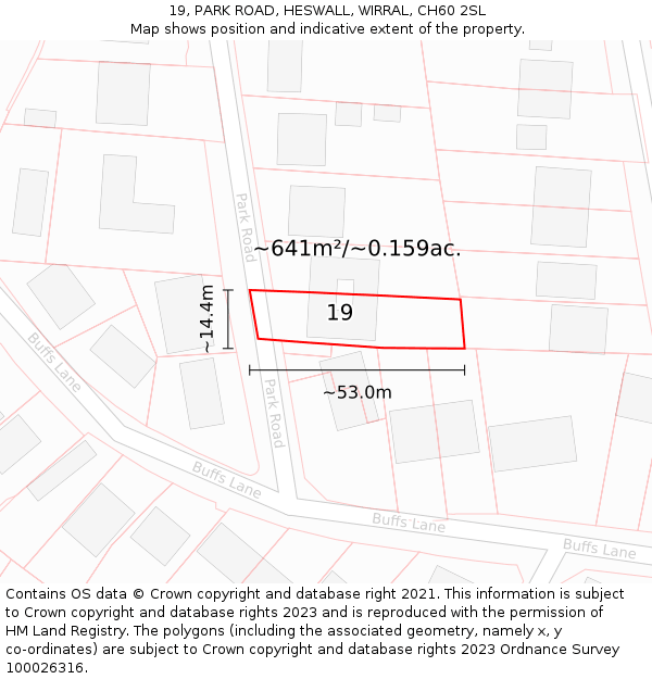 19, PARK ROAD, HESWALL, WIRRAL, CH60 2SL: Plot and title map