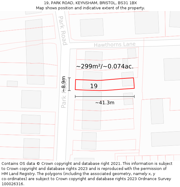 19, PARK ROAD, KEYNSHAM, BRISTOL, BS31 1BX: Plot and title map